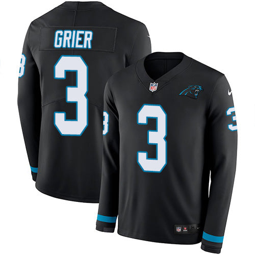 Nike Carolina Panthers #3 Will Grier Black Team Color Men's Stitched NFL Limited Therma Long Sleeve Jersey Men's