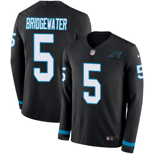 Nike Carolina Panthers #5 Teddy Bridgewater Black Team Color Men's Stitched NFL Limited Therma Long Sleeve Jersey Men's