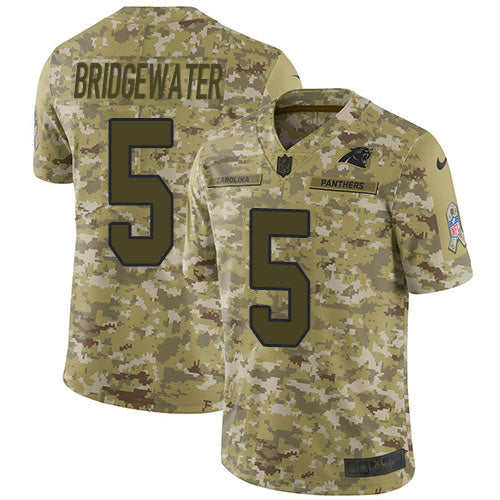 Nike Carolina Panthers #5 Teddy Bridgewater Camo Men's Stitched NFL Limited 2018 Salute To Service Jersey Men's