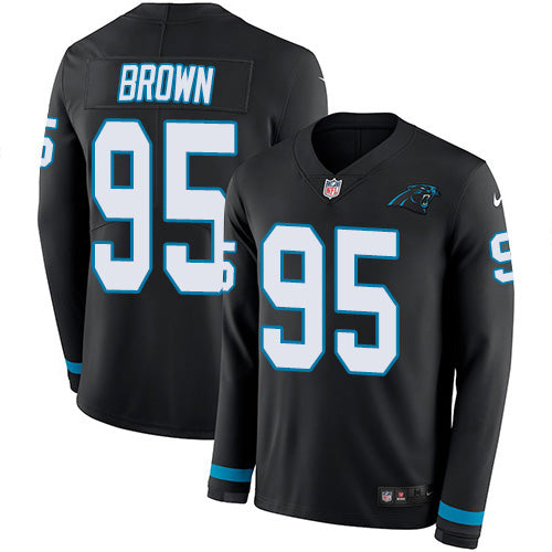 Nike Carolina Panthers #95 Derrick Brown Black Team Color Men's Stitched NFL Limited Therma Long Sleeve Jersey Men's