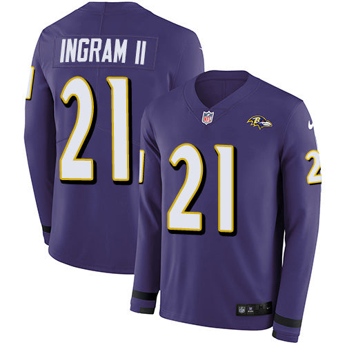Nike Baltimore Ravens #21 Mark Ingram II Purple Team Color Men's Stitched NFL Limited Therma Long Sleeve Jersey Men's