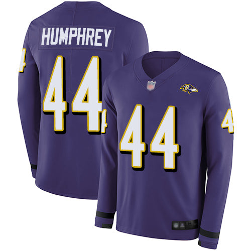 Nike Baltimore Ravens #44 Marlon Humphrey Purple Team Color Men's Stitched NFL Limited Therma Long Sleeve Jersey Men's