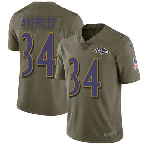 Nike Baltimore Ravens #34 Anthony Averett Olive Men's Stitched NFL Limited 2017 Salute To Service Jersey Men's