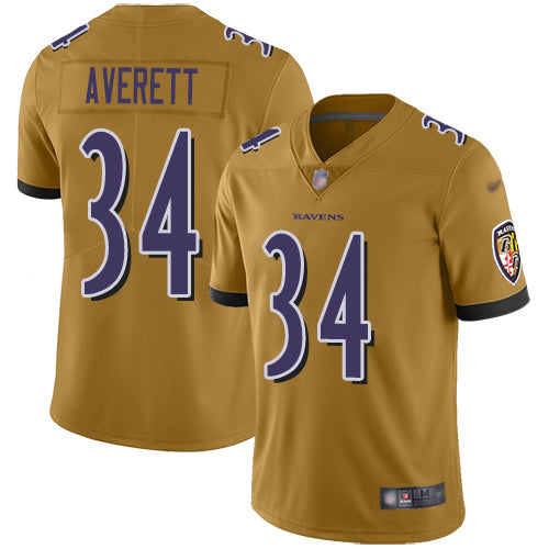 Nike Baltimore Ravens #34 Anthony Averett Gold Men's Stitched NFL Limited Inverted Legend Jersey Men's