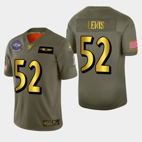 Baltimore Baltimore Ravens #52 Ray Lewis Men's Nike Olive Gold 2019 Salute to Service Limited NFL 100 Jersey Men's
