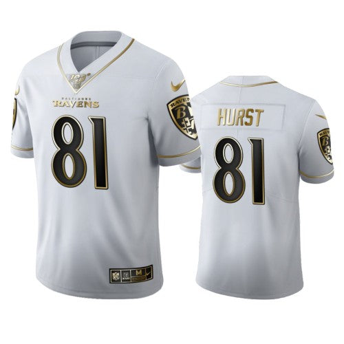 Baltimore Baltimore Ravens #81 Hayden Hurst Men's Nike White Golden Edition Vapor Limited NFL 100 Jersey Men's