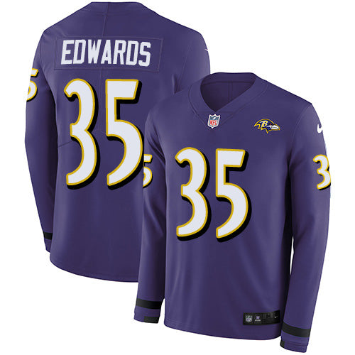 Nike Baltimore Ravens #35 Gus Edwards Purple Team Color Men's Stitched NFL Limited Therma Long Sleeve Jersey Men's