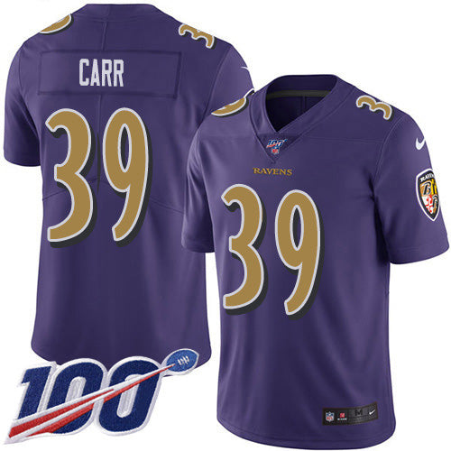 Nike Baltimore Ravens #39 Brandon Carr Purple Men's Stitched NFL Limited Rush 100th Season Jersey Men's