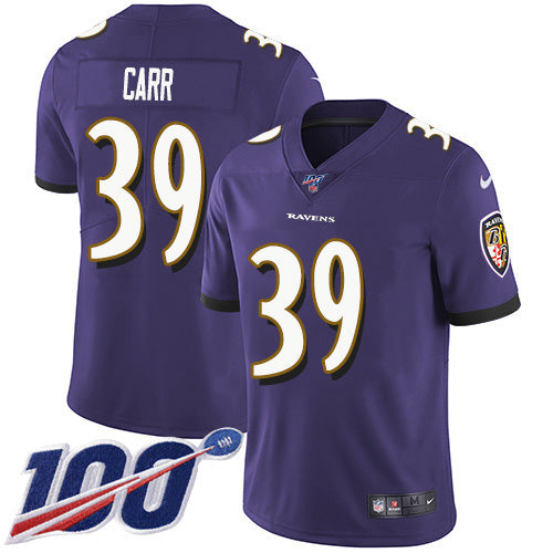 Nike Baltimore Ravens #39 Brandon Carr Purple Team Color Men's Stitched NFL 100th Season Vapor Untouchable Limited Jersey Men's