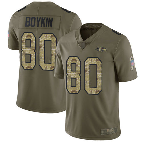 Nike Baltimore Ravens #80 Miles Boykin Olive/Camo Men's Stitched NFL Limited 2017 Salute To Service Jersey Men's