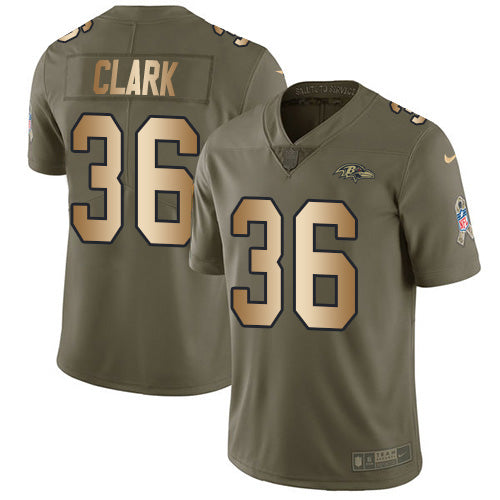 Nike Baltimore Ravens #36 Chuck Clark Olive/Gold Men's Stitched NFL Limited 2017 Salute To Service Jersey Men's