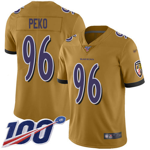 Nike Baltimore Ravens #96 Domata Peko Sr Gold Men's Stitched NFL Limited Inverted Legend 100th Season Jersey Men's