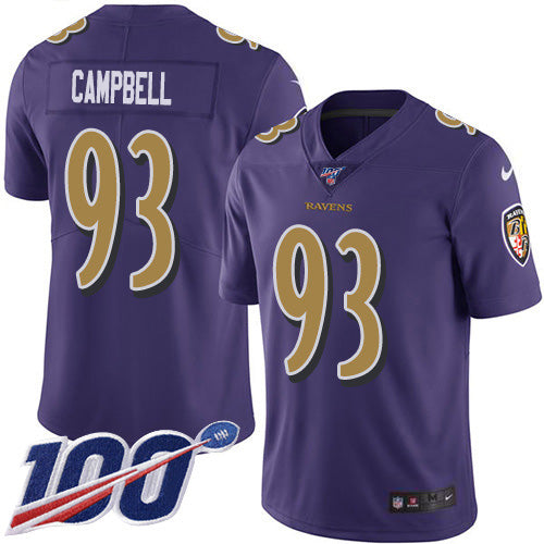 Nike Baltimore Ravens #93 Calais Campbell Purple Men's Stitched NFL Limited Rush 100th Season Jersey Men's