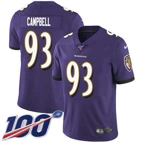 Nike Baltimore Ravens #93 Calais Campbell Purple Team Color Men's Stitched NFL 100th Season Vapor Untouchable Limited Jersey Men's