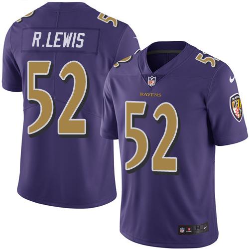 Nike Baltimore Ravens #52 Ray Lewis Purple Men's Stitched NFL Limited Rush Jersey Men's
