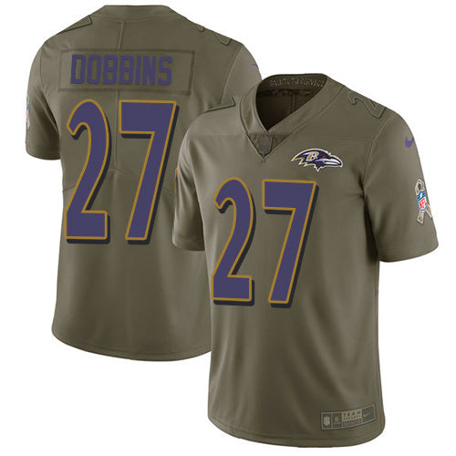 Nike Baltimore Ravens #27 J.K. Dobbins Olive Men's Stitched NFL Limited 2017 Salute To Service Jersey Men's