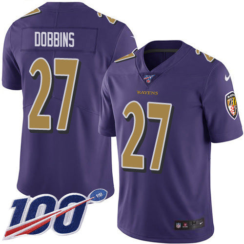 Nike Baltimore Ravens #27 J.K. Dobbins Purple Men's Stitched NFL Limited Rush 100th Season Jersey Men's
