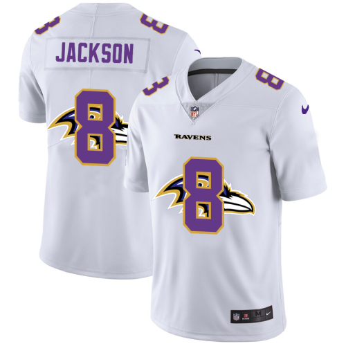 Baltimore Baltimore Ravens #8 Lamar Jackson White Men's Nike Team Logo Dual Overlap Limited NFL Jersey Men's