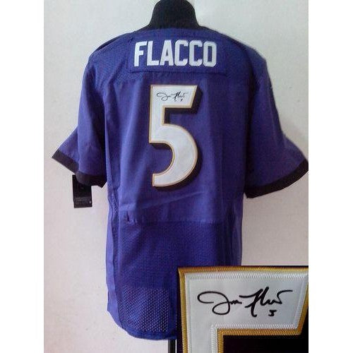 Nike Baltimore Ravens #5 Joe Flacco Purple Team Color Men's Stitched NFL Elite Autographed Jersey Men's