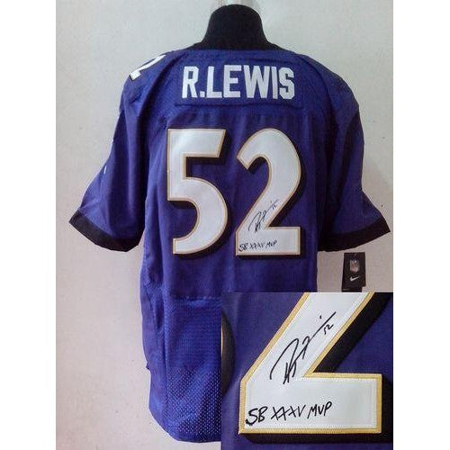 Nike Baltimore Ravens #52 Ray Lewis Purple Team Color Men's Stitched NFL Elite Autographed Jersey Men's