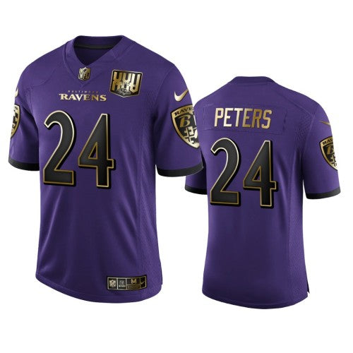 Baltimore Baltimore Ravens #24 Marcus Peters Men's Nike Purple Team 25th Season Golden Limited NFL Jersey Men's