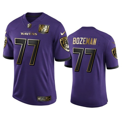 Baltimore Baltimore Ravens #77 Bradley Bozeman Men's Nike Purple Team 25th Season Golden Limited NFL Jersey Men's