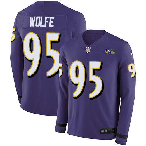 Nike Baltimore Ravens #95 Derek Wolfe Purple Team Color Men's Stitched NFL Limited Therma Long Sleeve Jersey Men's