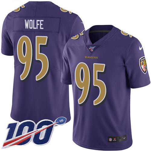 Nike Baltimore Ravens #95 Derek Wolfe Purple Men's Stitched NFL Limited Rush 100th Season Jersey Men's