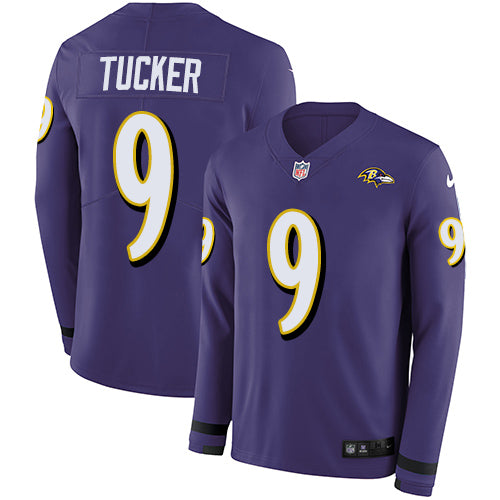 Nike Baltimore Ravens #9 Justin Tucker Purple Team Color Men's Stitched NFL Limited Therma Long Sleeve Jersey Men's