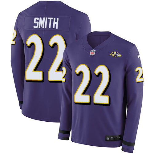 Nike Baltimore Ravens #22 Jimmy Smith Purple Team Color Men's Stitched NFL Limited Therma Long Sleeve Jersey Men's