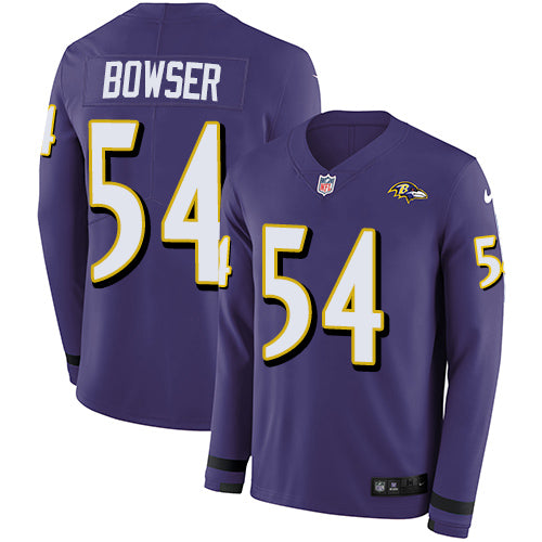 Nike Baltimore Ravens #54 Tyus Bowser Purple Team Color Men's Stitched NFL Limited Therma Long Sleeve Jersey Men's