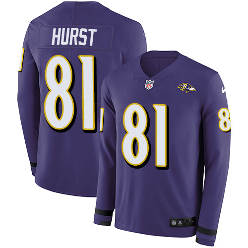 Nike Baltimore Ravens #81 Hayden Hurst Purple Team Color Men's Stitched NFL Limited Therma Long Sleeve Jersey Men's