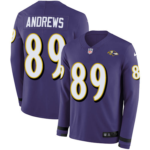 Nike Baltimore Ravens #89 Mark Andrews Purple Team Color Men's Stitched NFL Limited Therma Long Sleeve Jersey Men's
