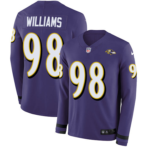 Nike Baltimore Ravens #98 Brandon Williams Purple Team Color Men's Stitched NFL Limited Therma Long Sleeve Jersey Men's