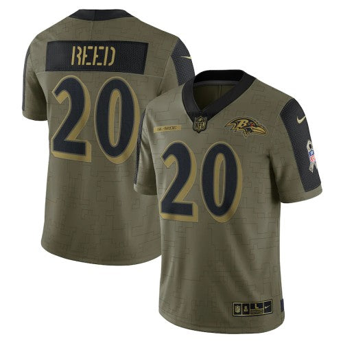 Baltimore Baltimore Ravens #20 Ed Reed Olive Nike 2021 Salute To Service Limited Player Jersey Men's