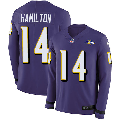 Nike Baltimore Ravens #14 Kyle Hamilton Purple Team Color Men's Stitched NFL Limited Therma Long Sleeve Jersey Men's