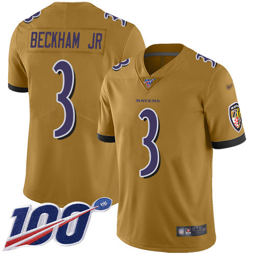 Nike Baltimore Ravens #3 Odell Beckham Jr. Gold Men's Stitched NFL Limited Inverted Legend 100th Season Jersey Men's