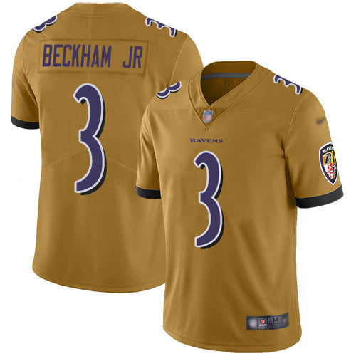 Nike Baltimore Ravens #3 Odell Beckham Jr. Gold Men's Stitched NFL Limited Inverted Legend Jersey Men's