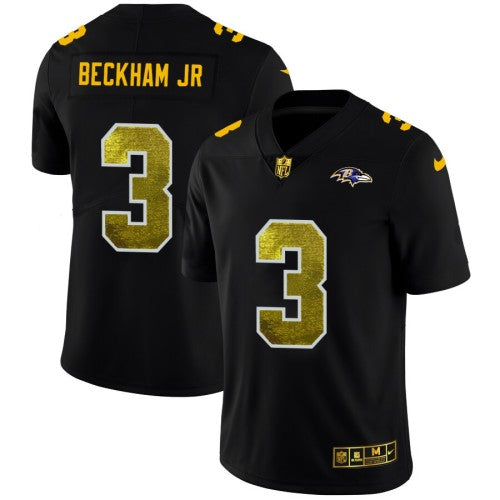 Baltimore Baltimore Ravens #3 Odell Beckham Jr. Men's Black Nike Golden Sequin Vapor Limited NFL Jersey Men's