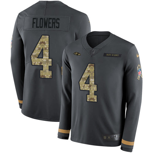 Nike Baltimore Ravens #4 Zay Flowers Anthracite Salute to Service Men's Stitched NFL Limited Therma Long Sleeve Jersey Men's