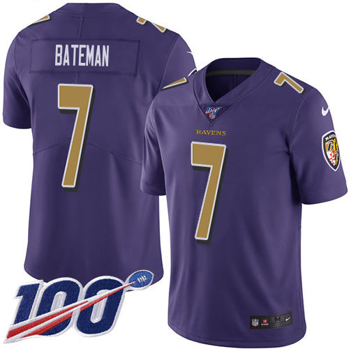 Nike Baltimore Ravens #7 Rashod Bateman Purple Men's Stitched NFL Limited Rush 100th Season Jersey Men's