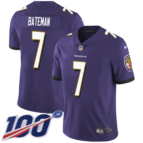 Nike Baltimore Ravens #7 Rashod Bateman Purple Team Color Men's Stitched NFL 100th Season Vapor Untouchable Limited Jersey Men's